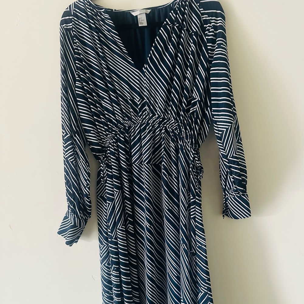 H&M Navy and White Striped Long Sleeve Dress